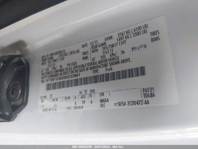 Ford F-150 Xl 2016 1FTMF1C83GKD33881 Image 9