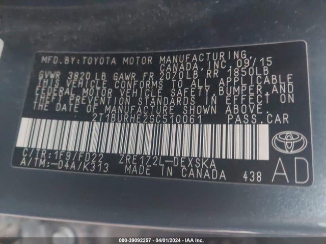 Toyota Corolla S Plus 2016 2T1BURHE2GC510061 Image 9