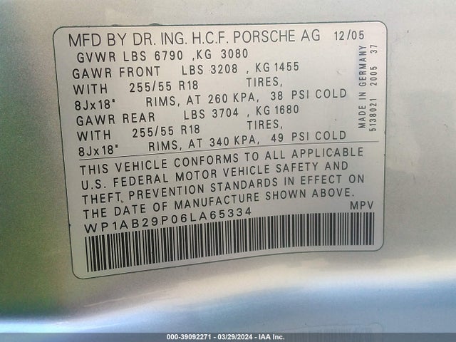 2006 PORSCHE CAYENNE WP1AB29P06LA65334 Photo 8