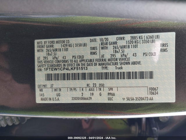 1FTEW1CP4LKF51513 Ford F-150 Xlt