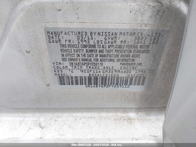 Nissan SENTRA S 2015 3N1AB7AP0FY259110 Image 9