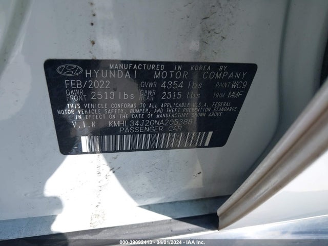Hyundai Sonata Limited 2022 KMHL34J20NA205388 Image 9