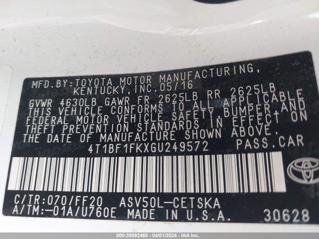 Toyota CAMRY SE 2016 4T1BF1FKXGU249572 Image 9