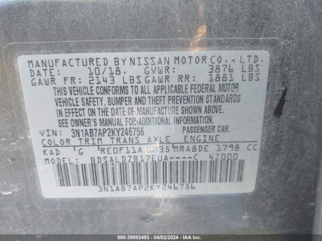 Nissan SENTRA SV 2019 3N1AB7AP2KY246756 Image 9