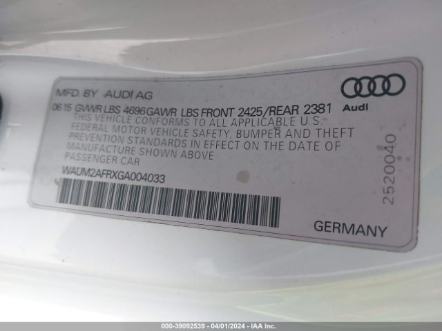 WAUM2AFRXGA004033 Audi A5 2.0t Premium