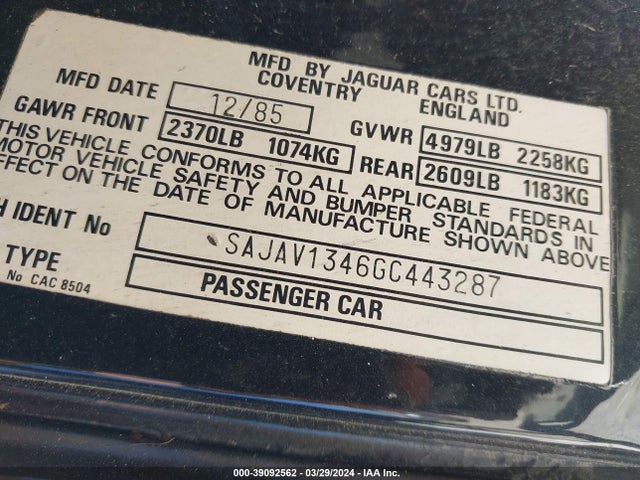 1986 JAGUAR XJ6 SAJAV1346GC443287 Photo 8