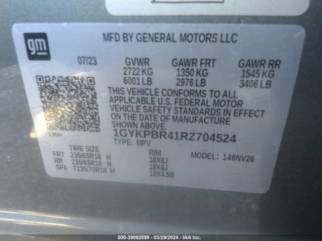 1GYKPBR41RZ704524 Cadillac Xt6 Awd Luxury