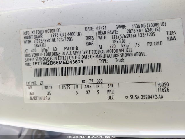 Ford F-250 Xlt 2021 1FT7W2B66MED43639 Image 9