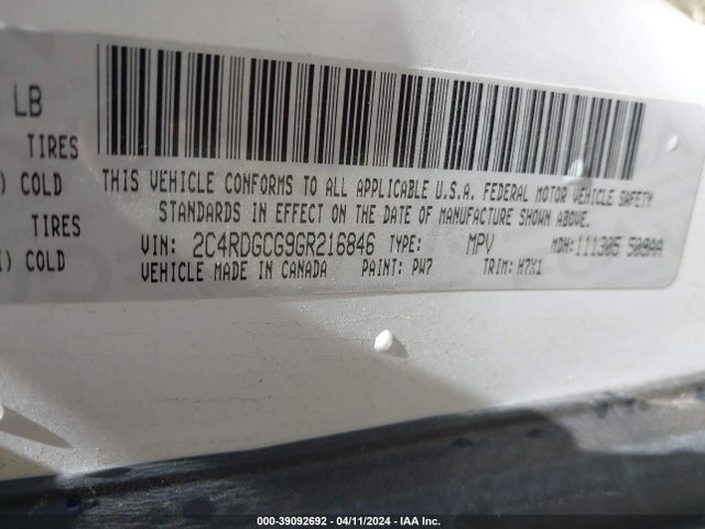 Dodge Grand Caravan Sxt 2016 2C4RDGCG9GR216846 Image 9