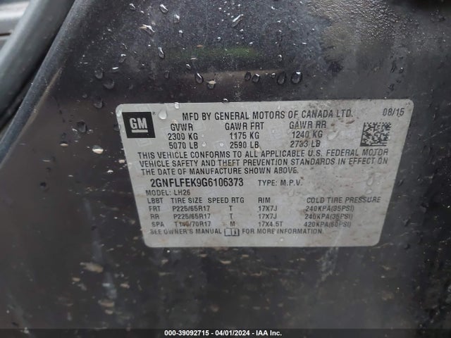 Chevrolet EQUINOX LT 2016 2GNFLFEK9G6106373 Image 9