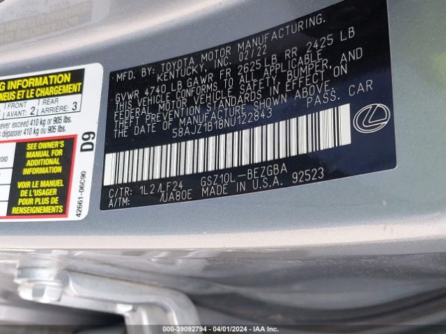 58AJZ1B18NU122843 Lexus Es 350 F Sport