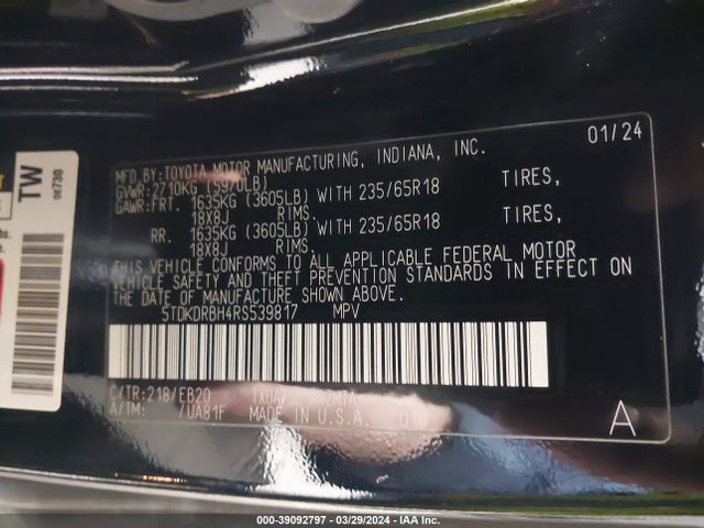 Toyota Highlander Xle 2024 5TDKDRBH4RS539817 Image 9