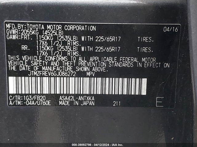 Toyota RAV4 LE 2016 JTMZFREV6GJ086272 Image 9