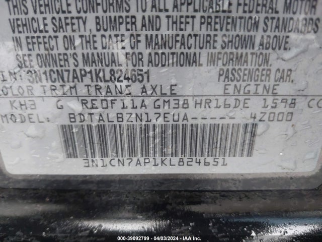 Nissan Versa 1.6 Sv 2019 3N1CN7AP1KL824651 Image 9