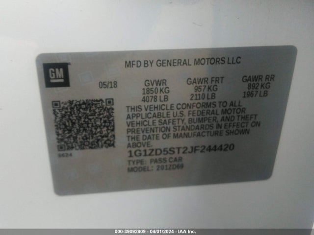 Chevrolet MALIBU LT 2018 1G1ZD5ST2JF244420 Image 9