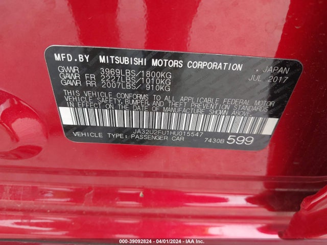 JA32U2FU1HU015547 Mitsubishi LANCER ES
