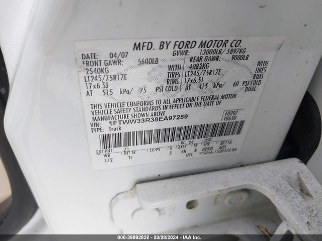 Продаж на аукціоні авто 2008 Ford F-350 Fx4/king Ranch/lariat/xl/xlt, vin: 1FTWW33R38EA97259, номер лоту: 39092827