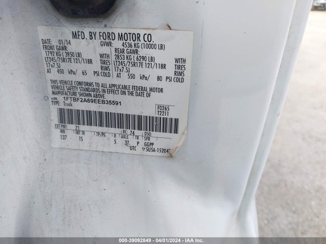 Ford F-250 Xl 2014 1FTBF2A69EEB35591 Image 9