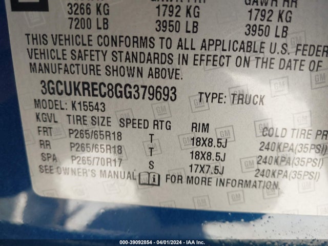Chevrolet Silverado 1500 2lt 2016 3GCUKREC8GG379693 Image 9