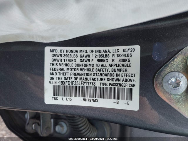 Honda CIVIC EX 2020 19XFC1F35LE211778 Image 9