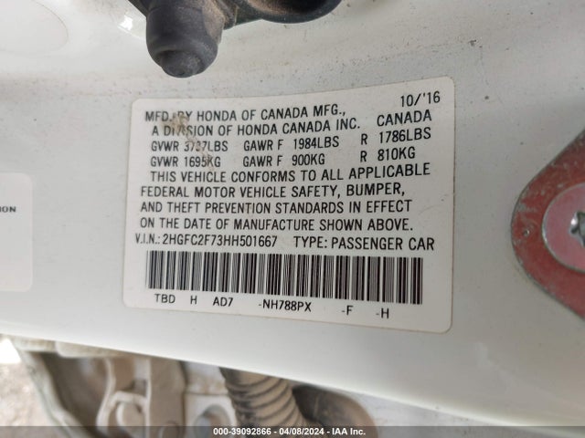 Honda CIVIC EX 2017 2HGFC2F73HH501667 Image 9