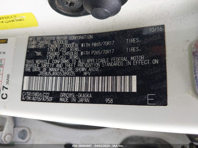 Toyota 4runner Trail Premium 2016 JTEBU5JRXG5389035 Image 9