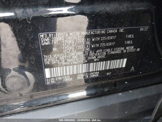 Toyota RAV4 LE 2022 2T3H1RFV3NW201594 Image 9