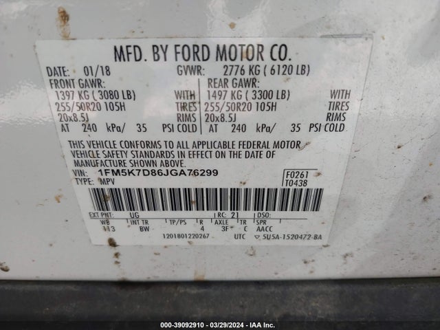 Ford EXPLORER XLT 2018 1FM5K7D86JGA76299 Image 9