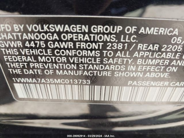 1VWMA7A35MC013733 Volkswagen Passat 2.0t R-line