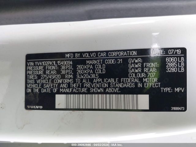YV4102PK1L1549094 Volvo Xc90 T5 Momentum 7 Passenger