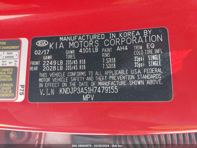 KIA SOUL + 2017 KNDJP3A51H7479155 Image 9