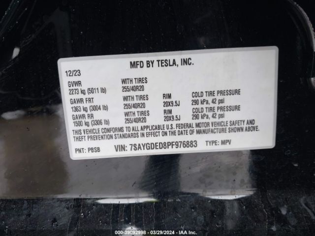 7SAYGDED8PF976883 Tesla Model Y Rwd