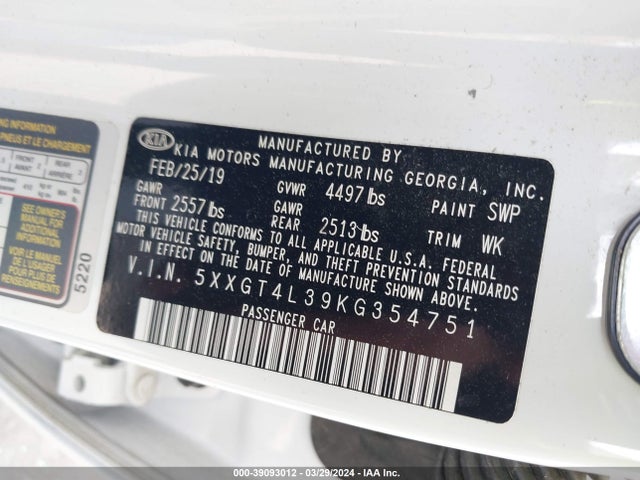 KIA Optima Lx 2019 5XXGT4L39KG354751 Image 9