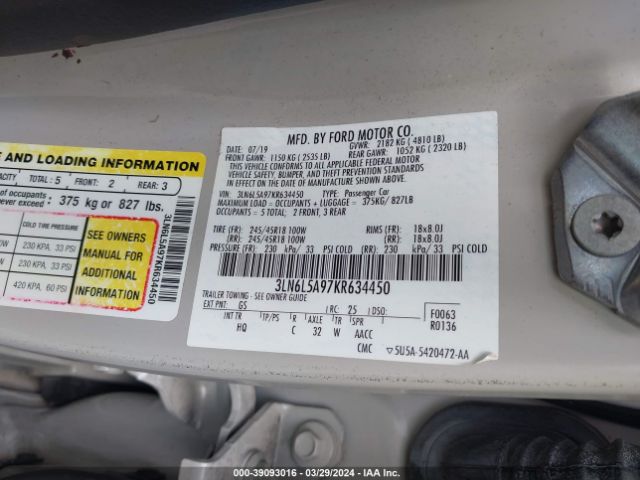 3LN6L5A97KR634450 Lincoln Mkz Standard