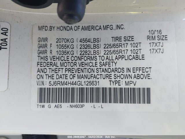 Honda CR-V SE 2016 5J6RM4H44GL125631 Image 9