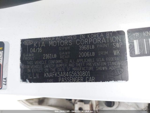 KNAFK5A84G5630801 KIA FORTE LX
