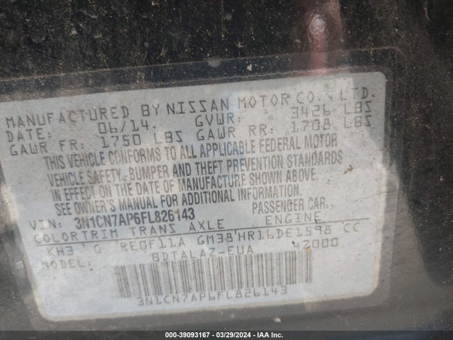 Nissan Versa 1.6 S+ 2015 3N1CN7AP6FL826143 Image 9