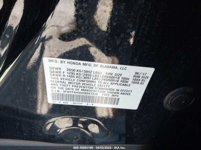 Honda Pilot Ex-l 2017 5FNYF6H55HB047350 Image 9