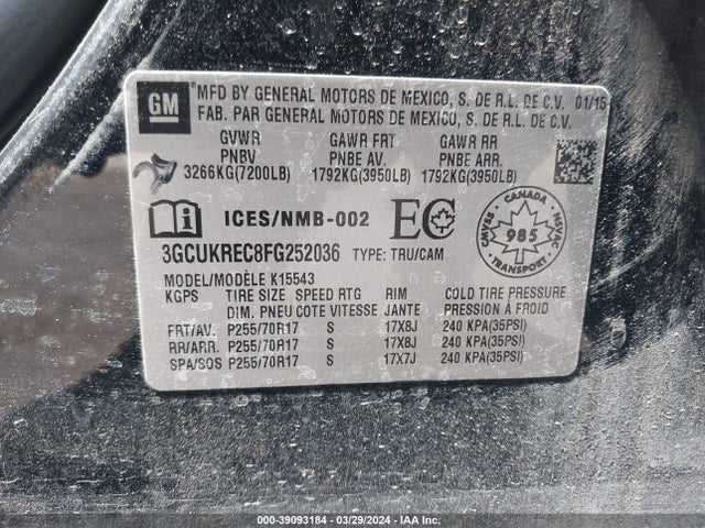 Chevrolet Silverado 1500 1lt/2lt 2015 3GCUKREC8FG252036 Image 9