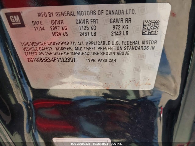 Chevrolet Impala Limited Lt 2015 2G1WB5E34F1122807 Image 9