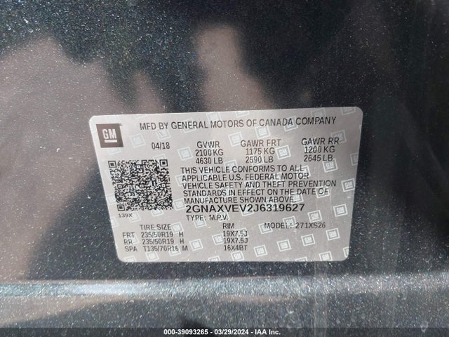 Chevrolet Equinox Premier 2018 2GNAXVEV2J6319627 Image 9