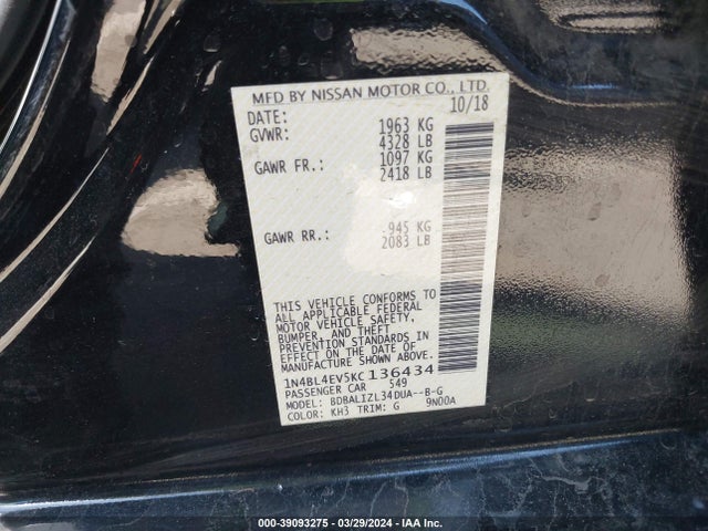 Nissan Altima 2.5 Sl 2019 1N4BL4EV5KC136434 Image 9
