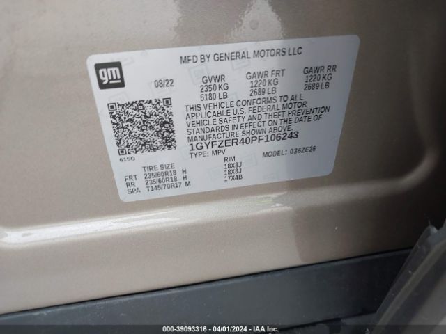 1GYFZER40PF106243 Cadillac Xt4 Fwd Sport