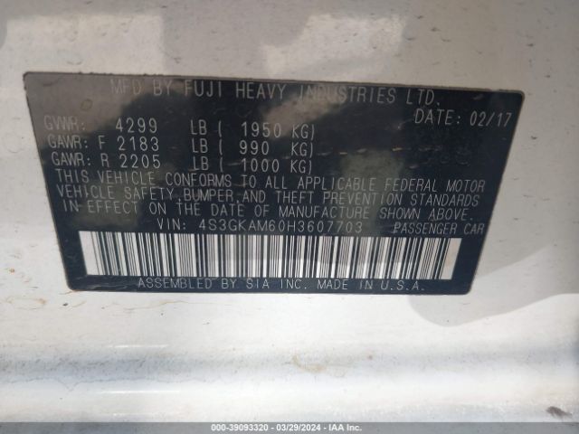4S3GKAM60H3607703 Subaru Impreza 2.0i Sport