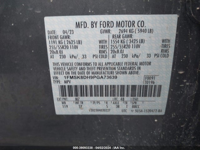 Ford EXPLORER XLT 2023 1FMSK8DH9PGA73639 Image 9