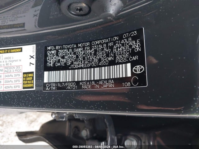 Toyota COROLLA LE 2023 JTDB4MEE6P3014552 Image 9