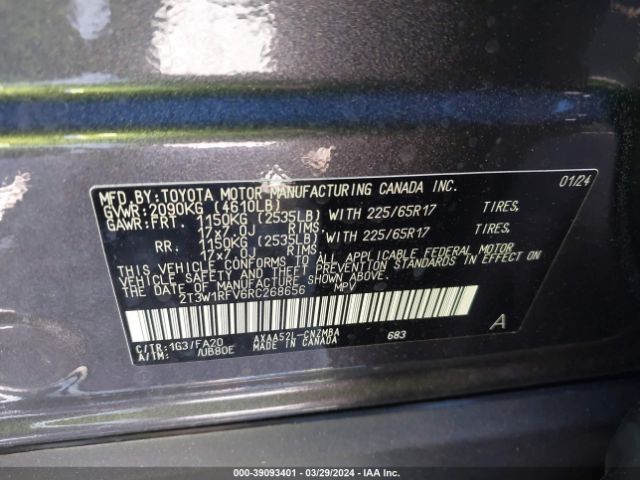 2T3W1RFV6RC268656 Toyota Rav4 Xle