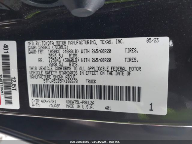 5TFJA5DB5PX102678 Toyota Tundra Limited