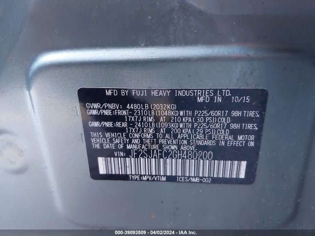 Subaru Forester 2.5i Premium 2016 JF2SJAFC2GH480200 Image 9