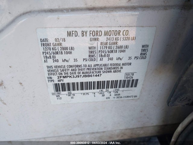 Ford EDGE SEL 2018 2FMPK3J97JBB61447 Image 9